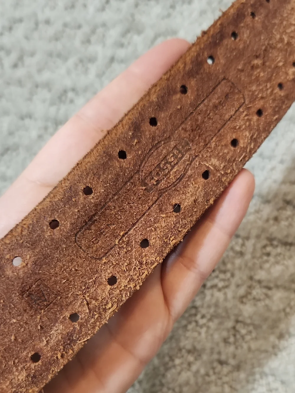 Fossil Brown Leather Studded Belt with Round Silver Buckle Size Medium